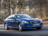 Hyundai Geneis - blue,in the forest, front profile 
