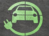 Green electric car charging sign