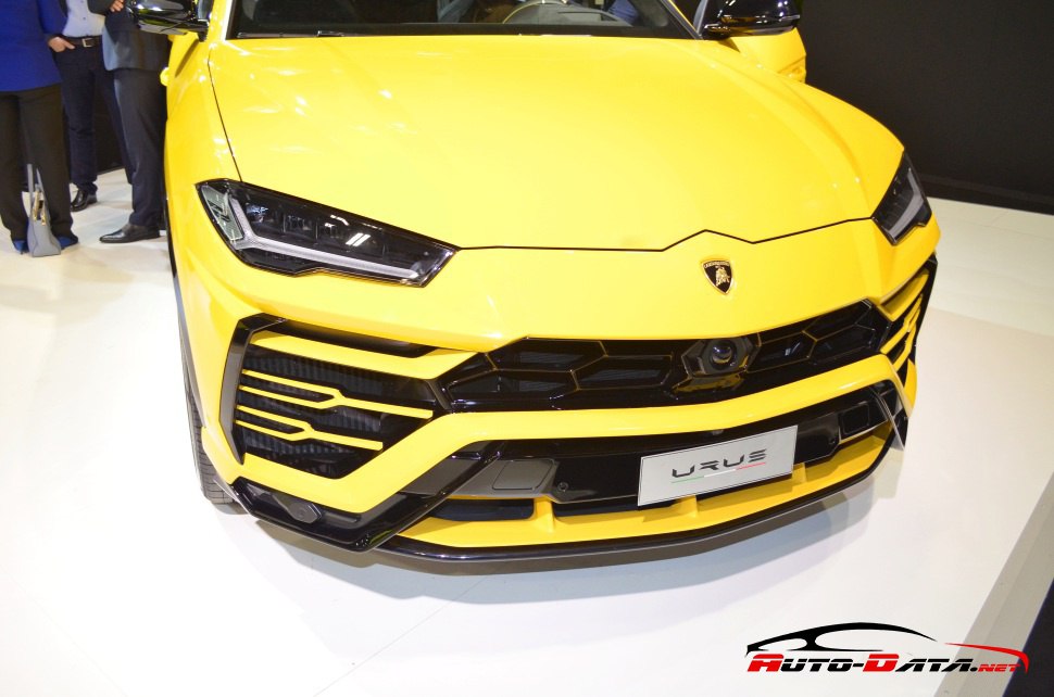 Yellow Lamborghini Urus displayed at world motor show